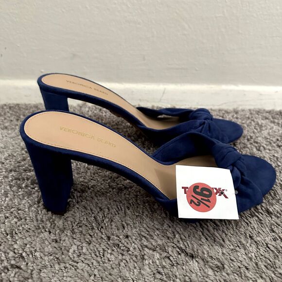 NEW Veronica Beard Ganita Knit-Front Heels in Blue Suede - Picture 6 of 11